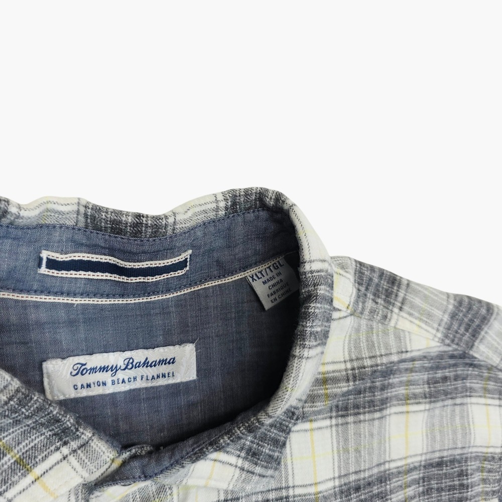 Tommy Bahama Mens XLT Canyon Beach Flannel Shirt Grey White Plaid Long Sleeve - Picture 4 of 11